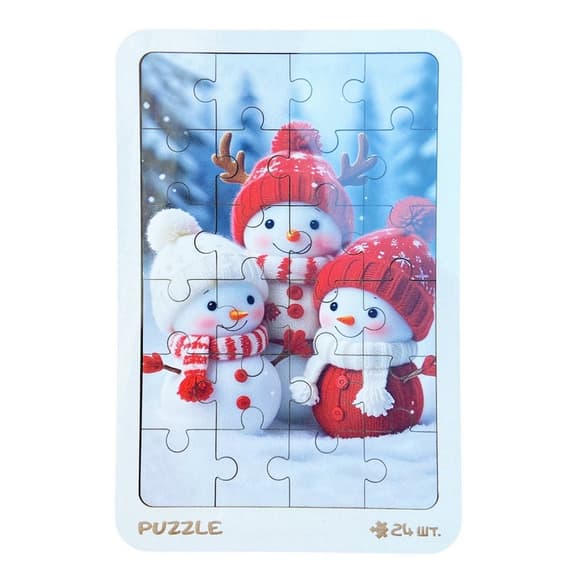 Новогодний пазл-вкладыш "Снеговички" 3240-19-001, 16х22 см, 200 дней