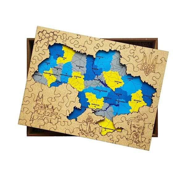 Деревянный пазл "Украина Желто-Голубая" Wood Story WSUA0152 XXL 49х34 см, 260 деталей