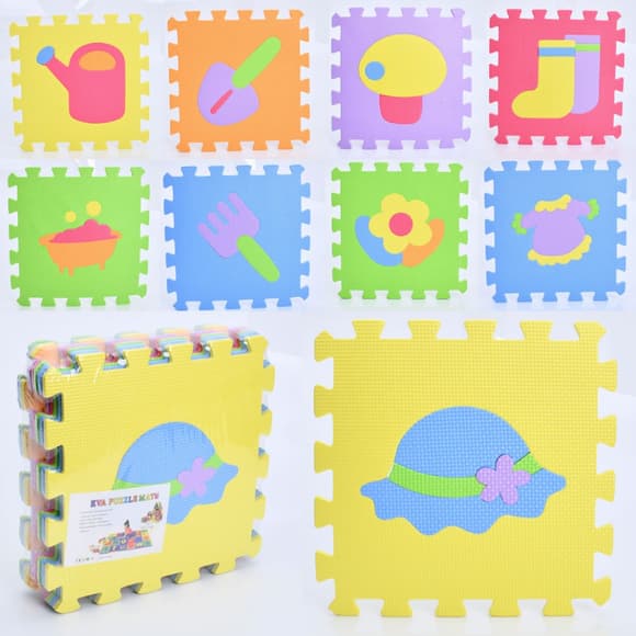 Дитячий килимок Мозаїка "Предмети" MR 1275, 9 деталей, EVA, 30х30 см