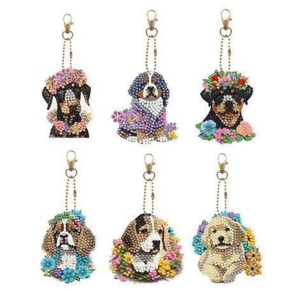 Набор брелков алмазная выкладка "Собачки" BR42 с инструментами 6 шт 
