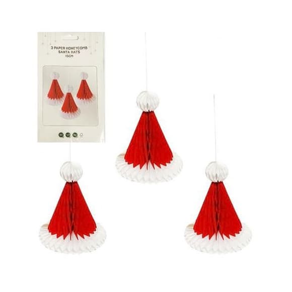 Набор подвесных бумажных новогодних украшений "Шапка Санты" CG-8, 3 шт