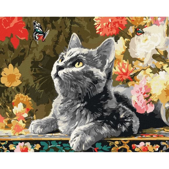 Картина за номерами "Кошеня та метелики" ©art_selena_ua KHO6818, 40х50 см