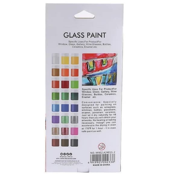 Набір фарб для скла GAS2415, 15 мл, 24 кольори, 3 пензлика
