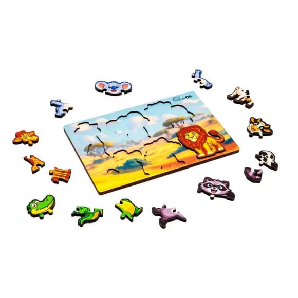 Дерев'яний пазл-вкладиш "Розумний світ: Дикі тварини" Puz-88750 А5, 18 елементів