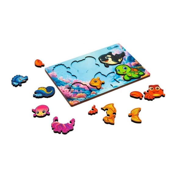 Деревянный пазл-вкладыш "Умный мир: Морские друзья" Puz-88748 А5, 18 элементов