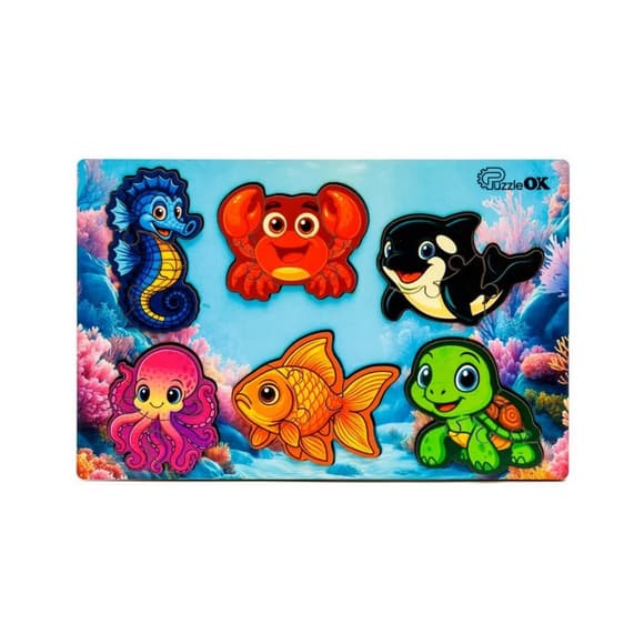 Деревянный пазл-вкладыш "Умный мир: Морские друзья" Puz-88748 А5, 18 элементов