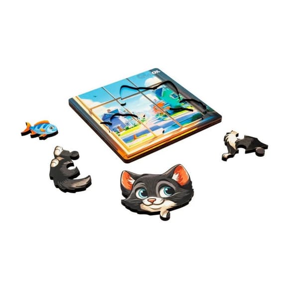 Дерев'яний пазл-вкладиш "Допитливий котик" Puz-88751 А6, 4 елементи