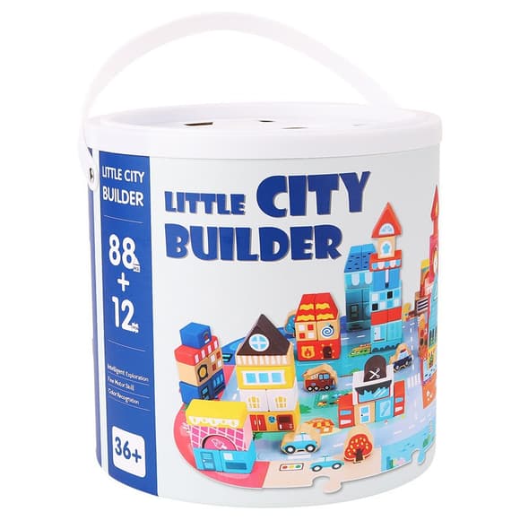 Дерев'яний конструктор "Місто" C 75545, 12 пазлів, 88 деталей