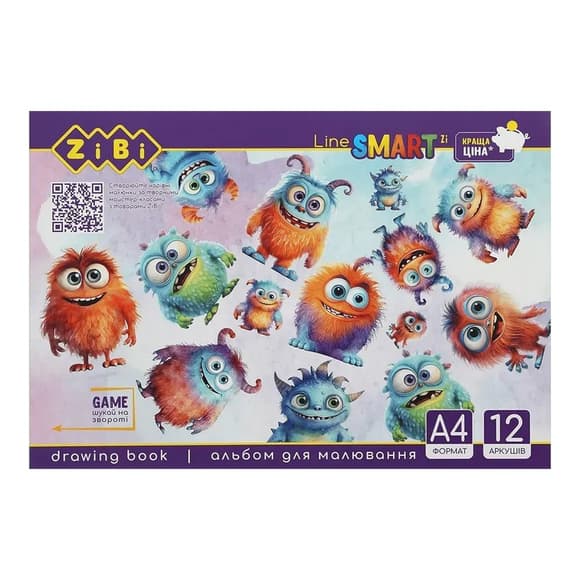 Альбом для рисования SMART Line ZB.1414 скоба, А4, 12 листов, в ассортименте