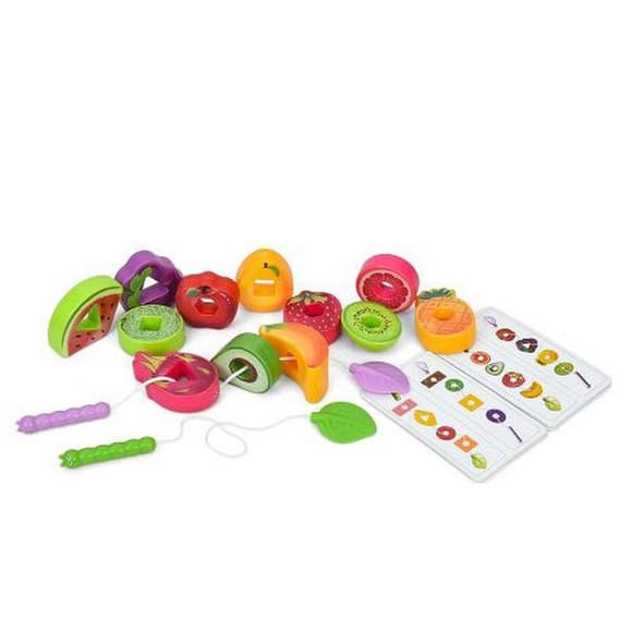 Дитяча іграшка "Шнурівка: Фрукти" M10C 12 продуктів, 2 мотузки, 6 карток
