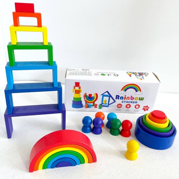 Деревянная игрушка "Радуга-балансир" C15025, 27 разноцветных фигур