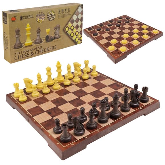Набор настольных игр "Магнитные шахматы, шашки" 2 в 1 2458, 30,5х30,5х2 см