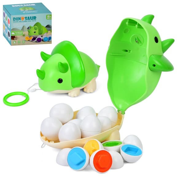 Дитяча каталка на мотузочці "Динозаврик" XQS2087A, яйця-пазли 12 штук