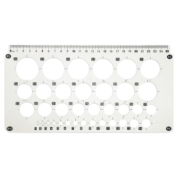 Лінійка-трафарет "Окружності" AS-0246, К-9060м d=1-36 мм, 25 см, білий