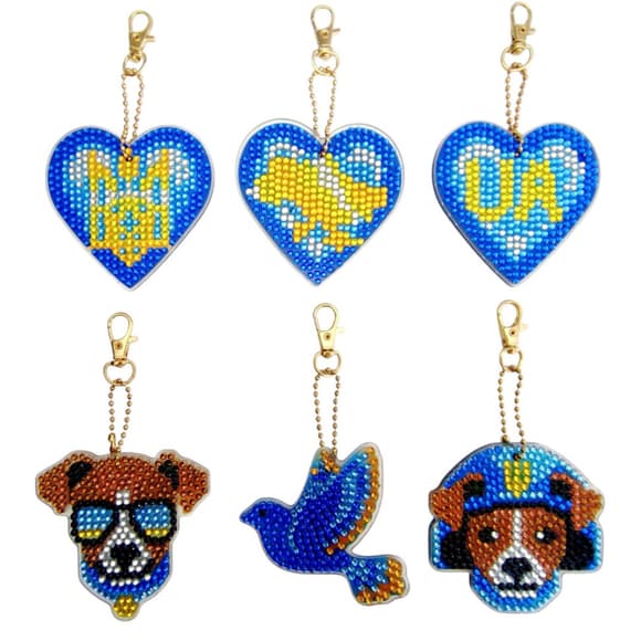 Набір брелків алмазна викладка Патріотичні BR40, 6 штук