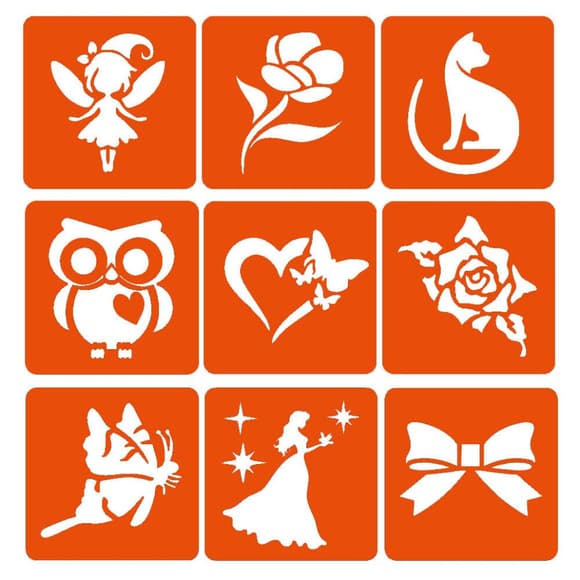 Набір для біо-тату "Для дівчаток #3 - гліттер" set-girls-3-glitter 9 трафаретів