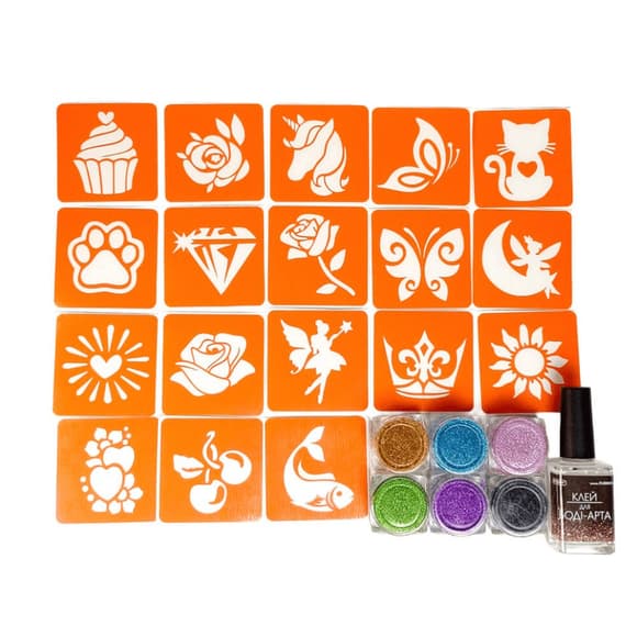Набор для био-тату "Для девочек #4 - глиттер" set-girls-4-glitter 18 трафаретов