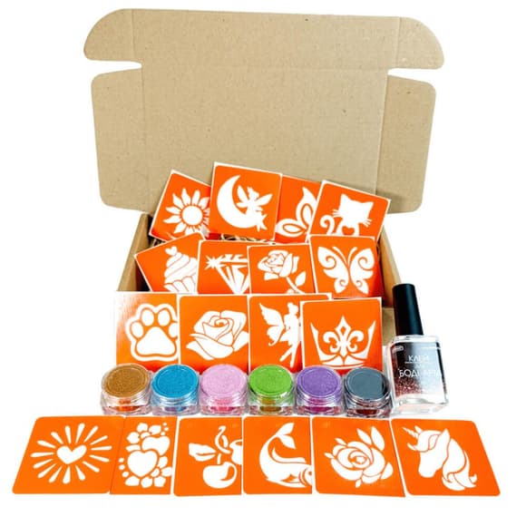 Набор для био-тату "Для девочек #4 - глиттер" set-girls-4-glitter 18 трафаретов