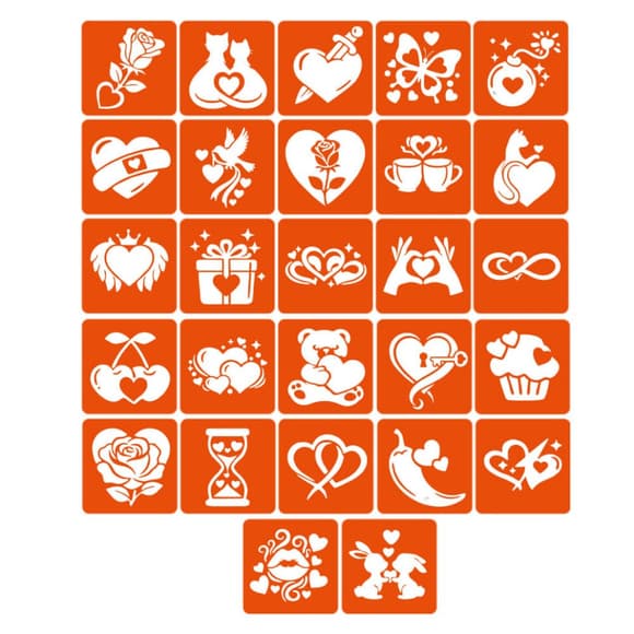 Набор трафаретов для био-тату "Love Story" love-story_5x5_27_1, 27 трафаретов