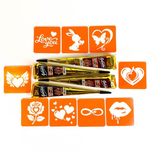 Набір хни з трафаретами для біо-тату №8 henna-set-08, 9 трафаретів