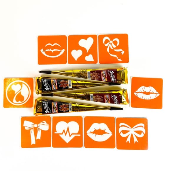 Набор хны с трафаретами для био-тату №10 henna-set-10, 9 трафаретов