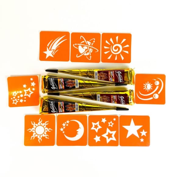 Набор хны с трафаретами для био-тату №11 henna-set-11, 9 трафаретов