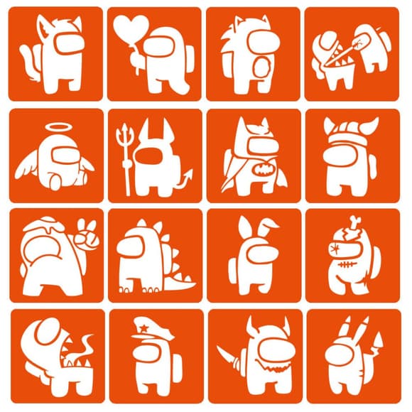 Набір трафаретів для біо-тату "Among us №2" Among-Us-2-6x6-16, 16 трафаретів