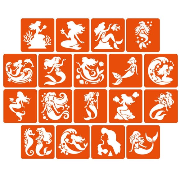Набір трафаретів для біо-тату "Русалки" mermaids-5x5-18, 18 трафаретів