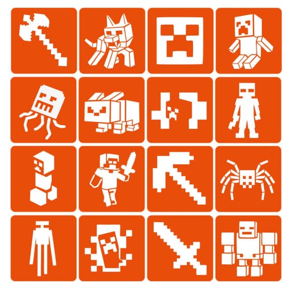Набор трафаретов для био-тату "Minecraft" Minecraft-6x6-16, 16 трафаретов
