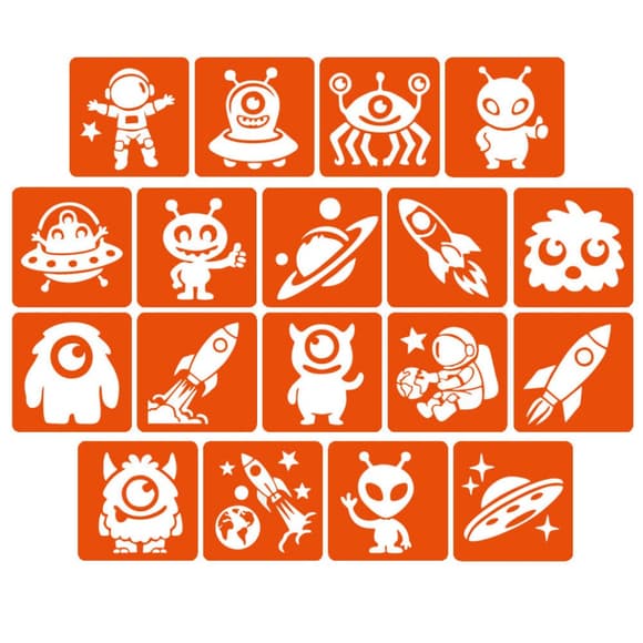 Набір трафаретів для біо-тату "Монстри та ракети #2" monsters-and-rockets-2-5x5-18