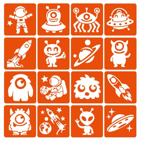 Набор трафаретов для био-тату "Монстры и ракеты №2" monsters-and-rockets-2-6x6-16