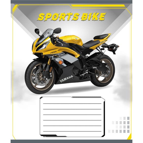 Тетрадь ученическая "Спортбайк" 012-500196K-2 в клеточку, 12 листов