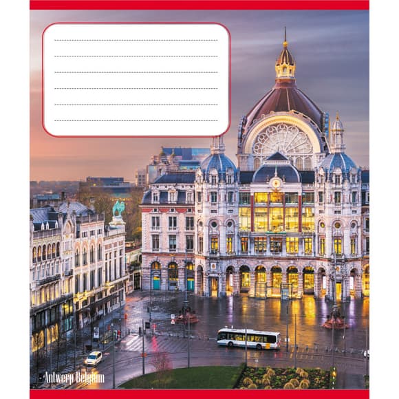 Тетрадь ученическая "Панорама города" 012-510201C-4 в косую линию, 12 листов