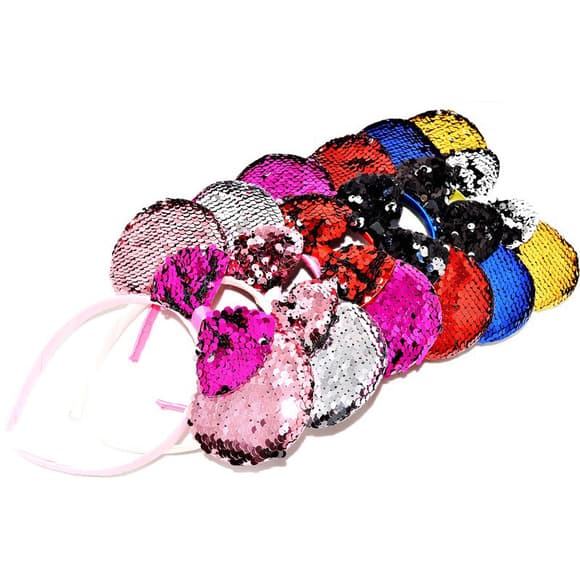 Набор ободков для волос "Микки" 0106-264 ушки в пайетках, 6 штук