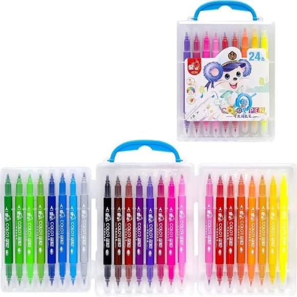 Набір двосторонніх фломастерів 249-24(Blue) у пластиковому боксі, 24 кольори