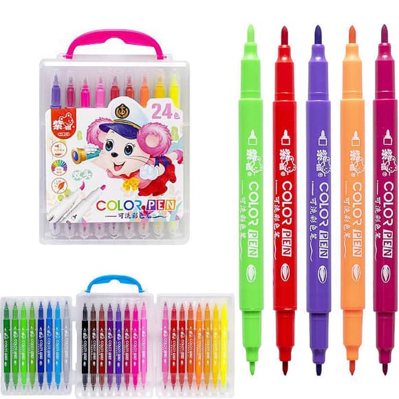 Набор двухсторонних фломастеров 249-24(Pink) в пластиковом боксе, 24 цвета