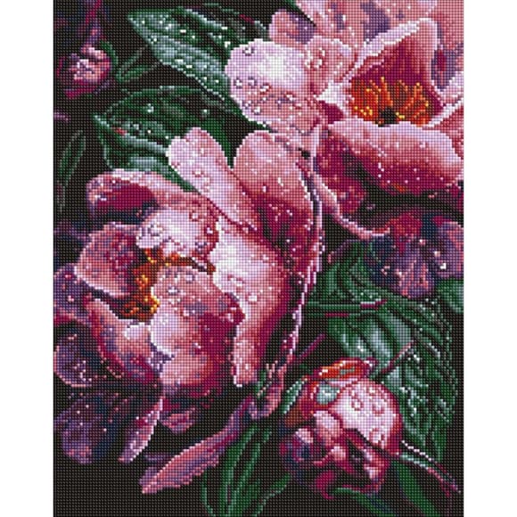 Алмазна мозаїка "Рожеві півонії під дощем" ©art_selena_ua AMO8363, 40х50 см