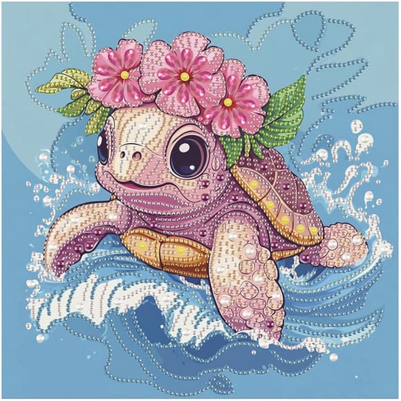 Алмазна мозаїка "Черепаха у віночку" DBS52203 неповна викладка 25х25 см