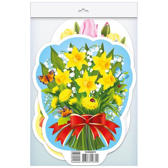Набор весеннего декора "Цветы" 10105226, 3 штуки в комплекте, картон