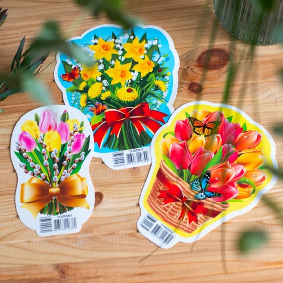 Набор весеннего декора "Цветы" 10105226, 3 штуки в комплекте, картон