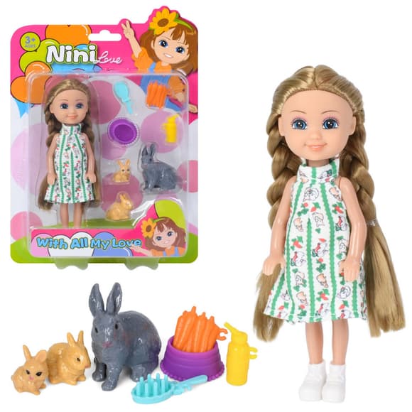 Дитячий ігровий набір з лялькою 618-18, 3 кролика, морква, аксесуари