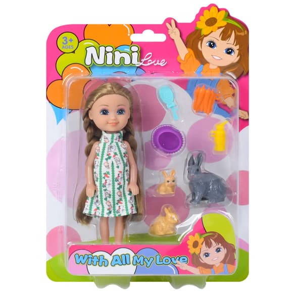 Дитячий ігровий набір з лялькою 618-18, 3 кролика, морква, аксесуари