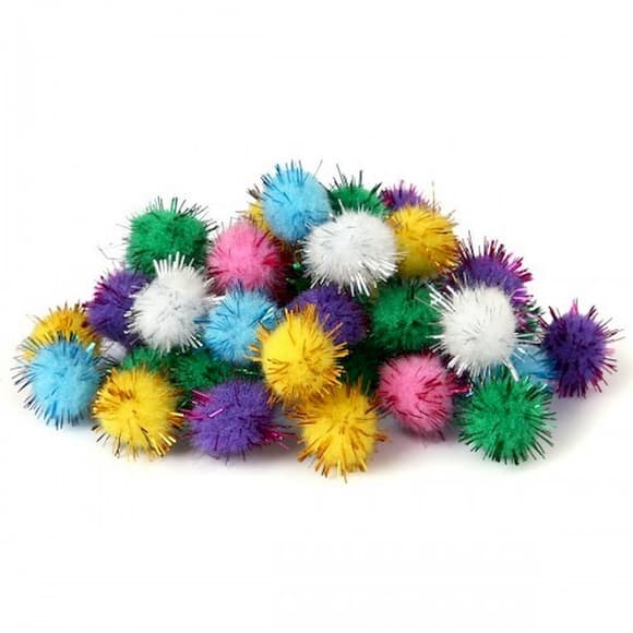 Декоративні помпони з люрексом для творчості 954656 кольорові, d-15 мм, 54 шт.