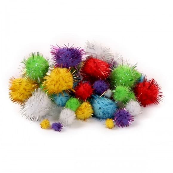Декоративные помпоны с люрексом для творчества 955438 d-8 мм,15 мм,25 мм, 54 шт