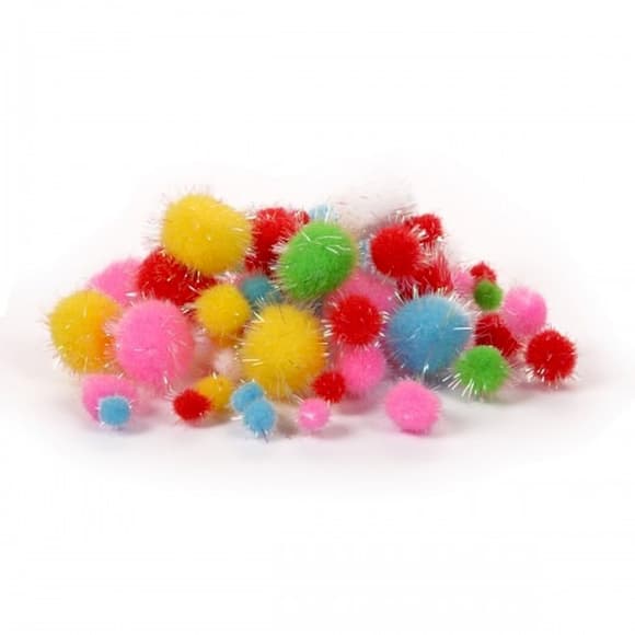 Декоративні помпони з голографічним люрексом 955439 d-8 мм, 12 мм, 20 мм, 54 шт