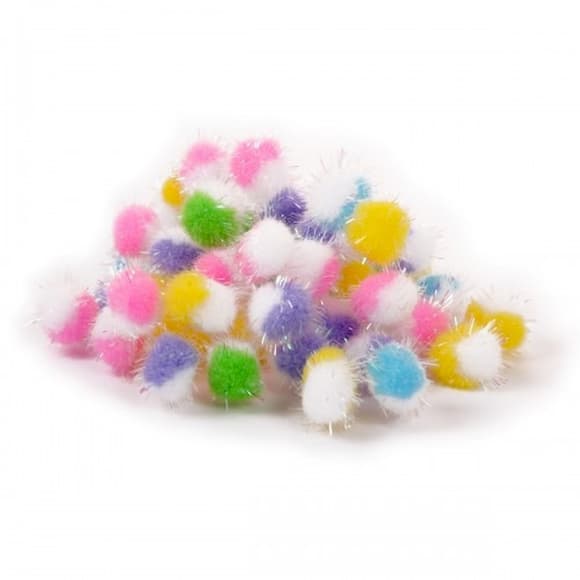 Декоративні помпони з голографічним люрексом 955445 двокольорові, мікс 5 кольорів, d-15 мм, 50 шт