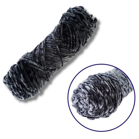 Пряжа плюшевая синель PP115, 100 грамм, 100% полиэстер, темно-серый