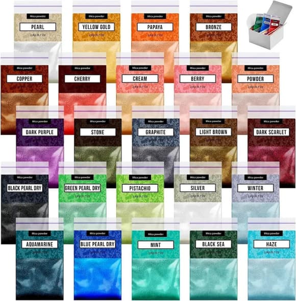 Слюдяной пигментный порошок для творчества MC-001, 24 пакета по 2,8 грамма
