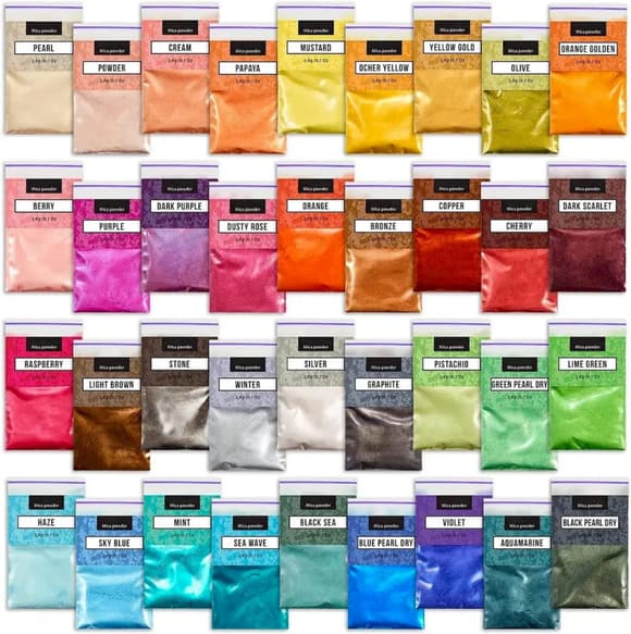 Слюдяной пигментный порошок для творчества MC-003, 36 пакетов по 2,8 грамма