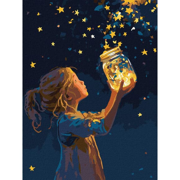 Картина по номерам "Девочка и звездочки" KHO8724 с красками металлик 30x40 см